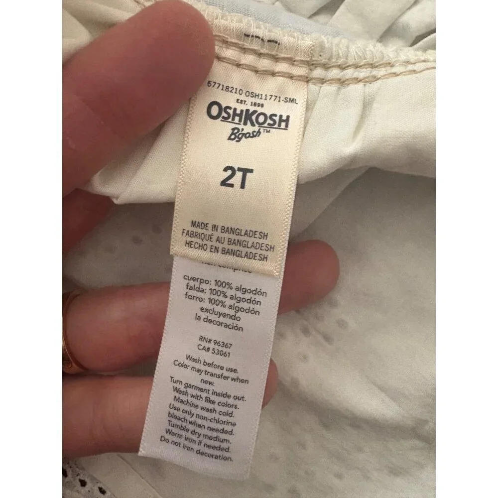 OshKosh B’gosh Denim Pinafore Eyelet Dress Toddler 2T Blue White